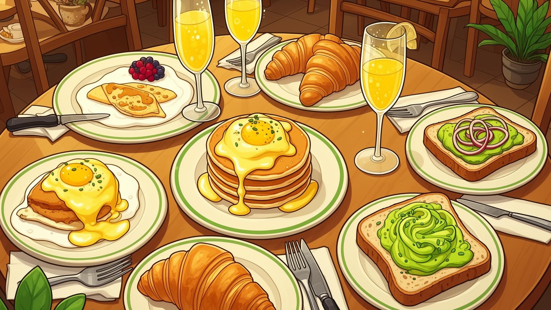 Elegant brunch table with cards and mimosas